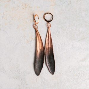 olijfblad koper electroformed oorbellen